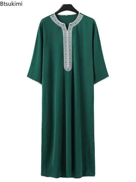 2025 Mens Traditional Muslim Clothing Eid Middle East Jubba Thobe Men Thobe Arab Muslim Robes with Short Sleeves Husband Gift W250711