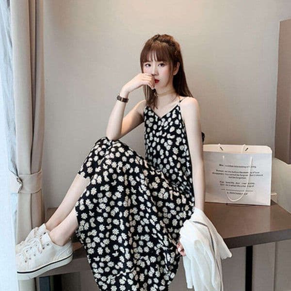 Summer Daisy Floral Slimming Super Fairy Forest Style French Strap Girl Dress B5