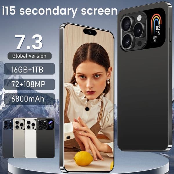 2025 Global Version I15 Smartphones 7.3inch Screen Cellphones Android14 16GB 1TB Mobile phone 6800mAh 5G NFC Phone