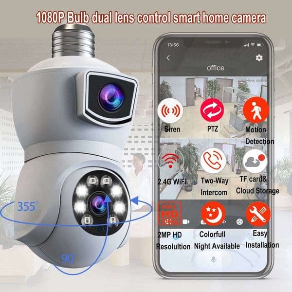 4Mp Light Bulb Camera, Dual Lens 360° Wi-Fi Home Security Cameras Wireless Outdoor/Indoor Color Night Vision