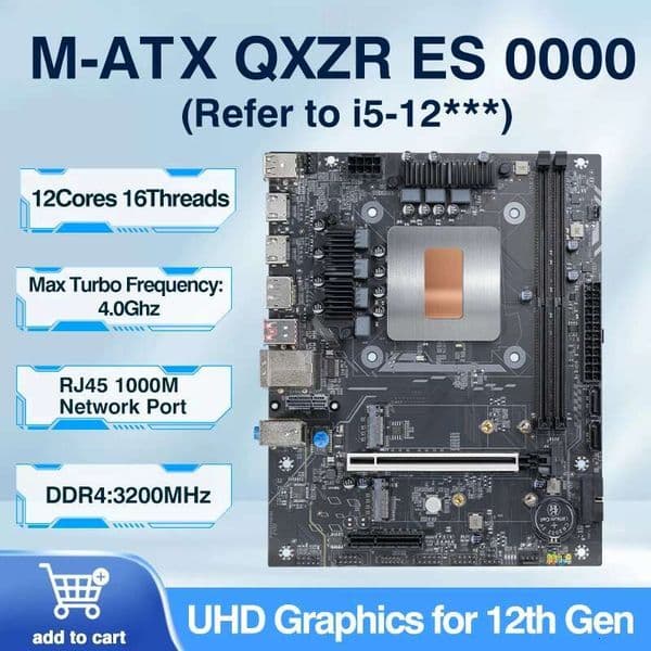 M-ATX CPU Motherboard Combo 12th Core Interposer QXZR ES 0000 8C12T PCIe2.0x8 Integrated CPU DDR4 RAM NVME M.2 kit placa me