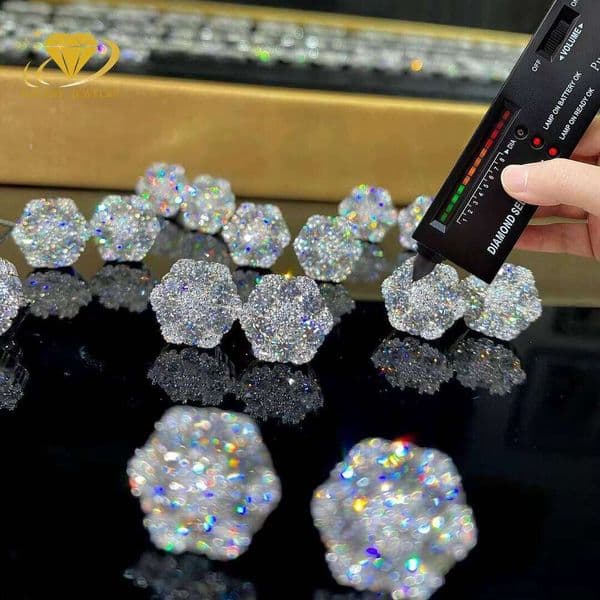 Hip Hop Jewelry Wholesale Price Vvs Moissanite Octagon Sterling Sier Dia Flower Stud Earrings