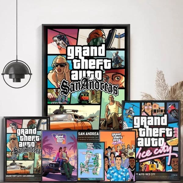 Video Game Grand Theft Auto Self-adhesive Art Poster Decoracion Painting Wall Art White Kraft Paper Home Decor