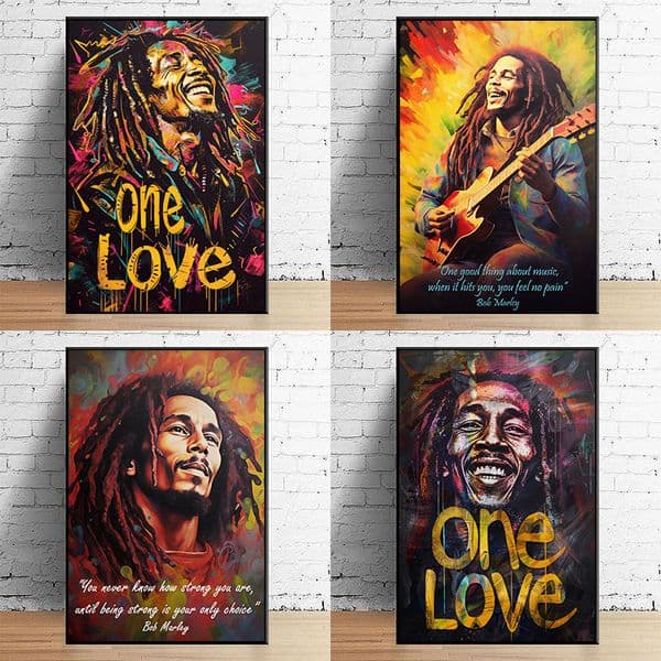 Bob Marley One Love Fan Sinnger Guitar Classic Music Album Covers Poster Print Wall Art Pictures Canvas Painting Room Home Decor