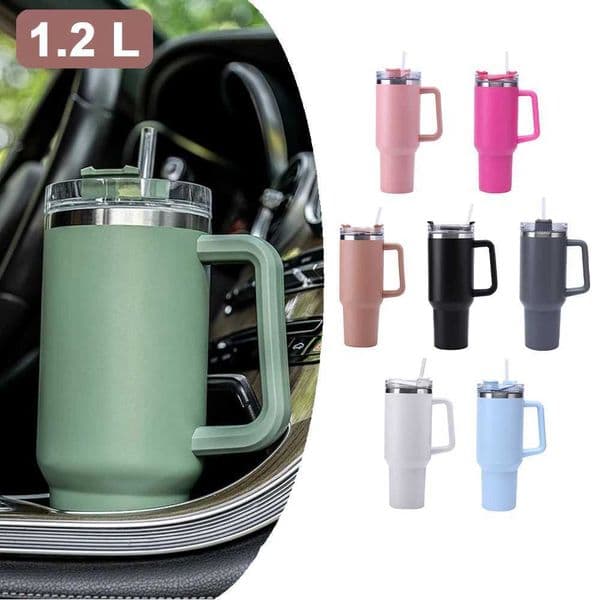 40oz Tumbler Mug with Straw Handle Coffee Insulated 304 Stainless Steel Car Cup Keeps Cold Beer with Lids Tumbler Thermos Cup X250711