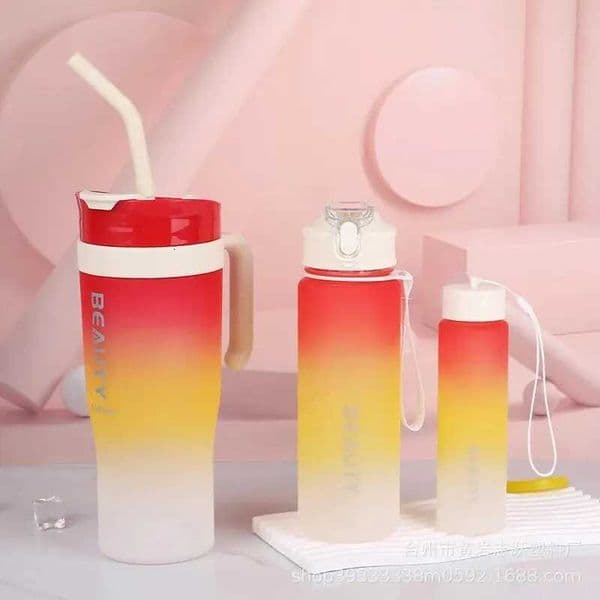 1.2L 40oz Gradient Tumbler with Straw - 3pcs Insulated Car Cup BPA-Free Steel Ice Mug X250711