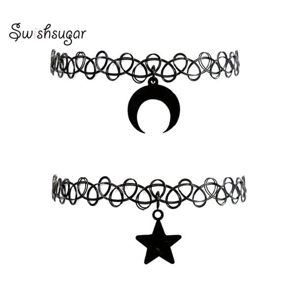 Punk Gothic Style Moon Star Charm Elastic Tattoo Choker Stretchy Chain Necklace Party Holiday Gift