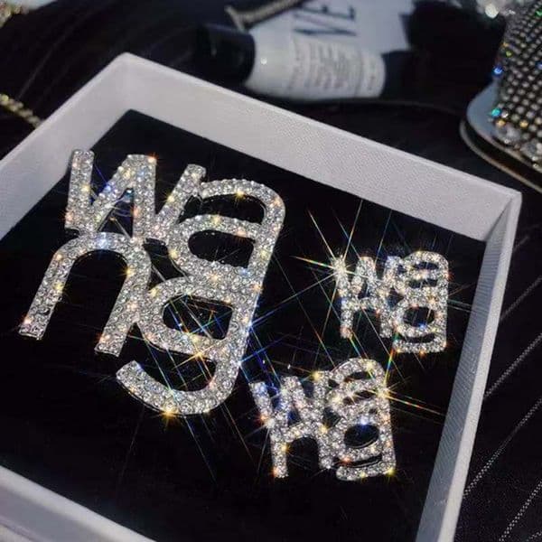 Korean Trend Simple Personality Fashion Jewelry Set Rhinestone Ladies Letter Wang Atmosphere Earrings