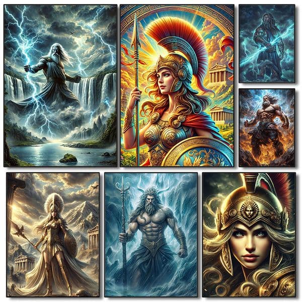 Vintage Greek Mythology Gods Poster Zeus Athena Poseidon Prints Canvas Painting Wall Art Pictures Home Living Room Modern Decor