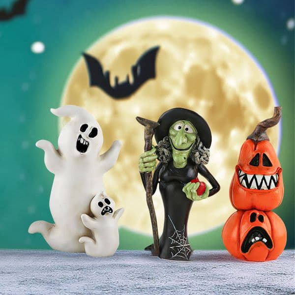 Halloween Desktop Ornaments Cartoon Resin Crafts Pumpkin Ghost Witch Figurines Home Decoration Atmosphere Layout Ornaments.