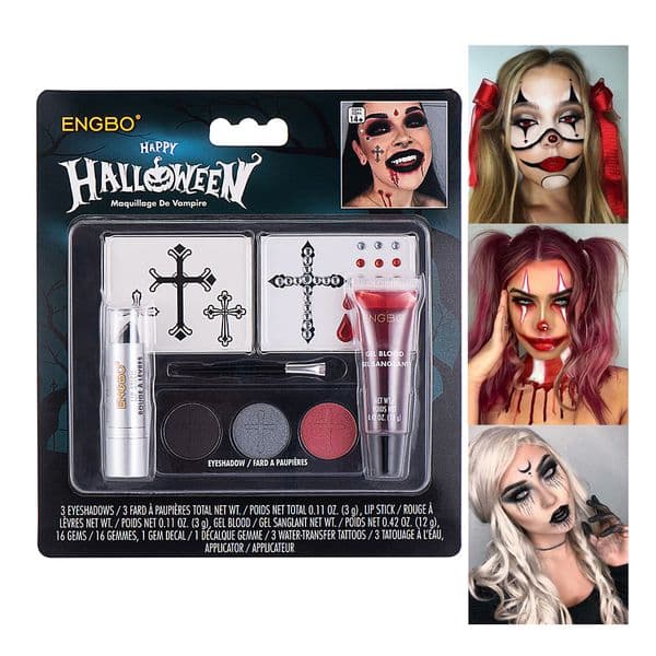 Halloween SFX Makeup Dress Cosmetics Black Lipstick Smokey Eye Makeup Plasma Stickers Halloween Painting for Face and Body Art
