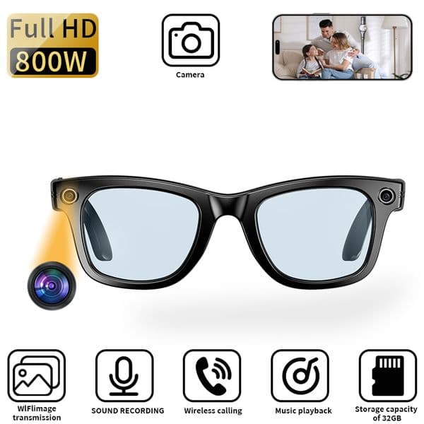 Smart Camera Sunglasses with Video Recording, AI Photo Recognition, Wireless Call, and Touch Control ddmymarket