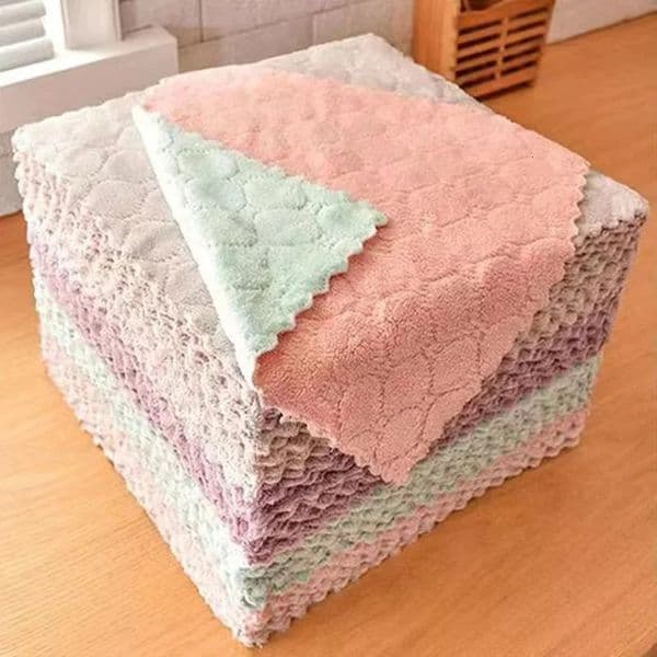 5 double-sided coral velvet ultra-high absorbent scouring pads dishcloths wipes 250707