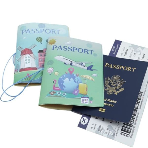 Cartoon Air Plane Passport Cover Case World Trip Travel Passport Holder for Men Women Wallet with Business ID Credit Card Slot