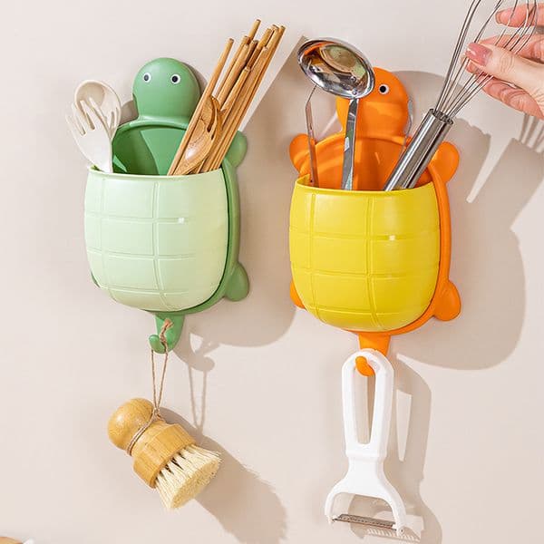 1PCS Cute Toothbrush Storage Rack,Self-adhesive/Suction Cup Creative Cartoon Bathroom Organizer Holder,Turtle Holders Home Decor