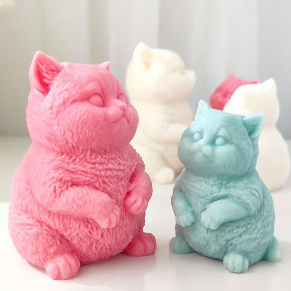 3D Fat Cat Candle Silicone Mold Handmade Cute Size Sitting Cat Aromatherapy Candle DIY Toy Cake Mold Gypsum Resin Ornament Gift