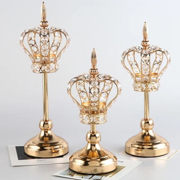 Hollow Out Crown Crystal Candlestick European Style Metal Candle Holders DIY Wedding Birthday Dinner Table Centerpiece Decor