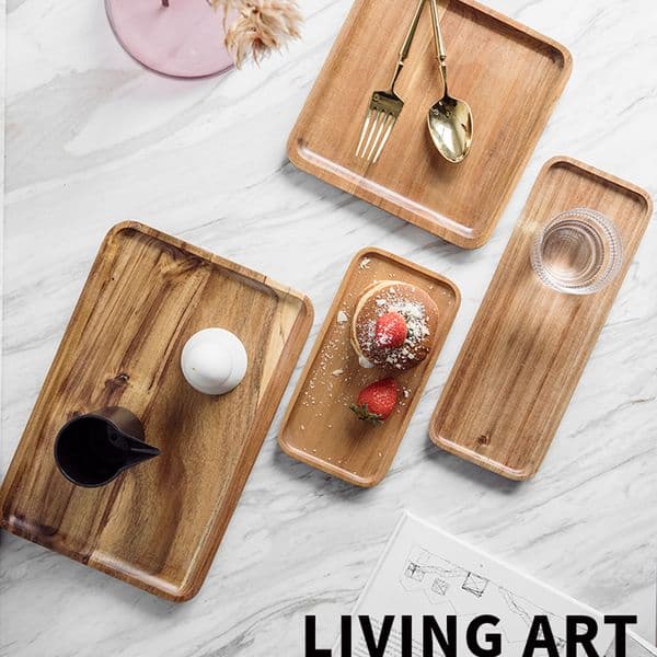Acacia Wood Coffee Tray Food Cup Trays Decorative BBQ Wood Tray Dessert Candy Bamboo Tray Gongfu Tea Tray Kitchen Accessories