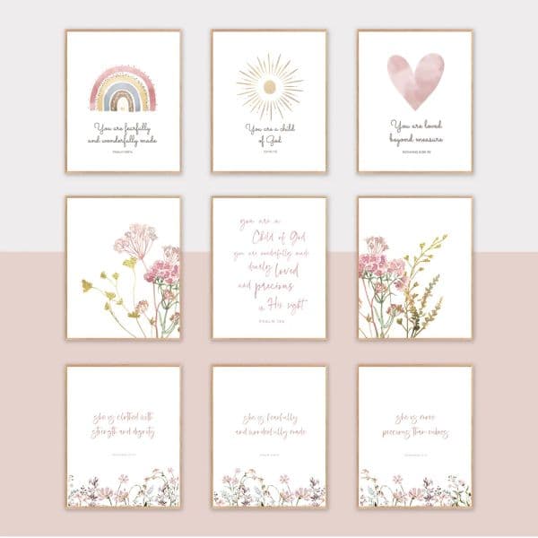 Christian Nursery Wall Art Prints Bible Verse Poster Child of God Quote Canvas Painting Ideal Gift for Baby Girls Room Decor