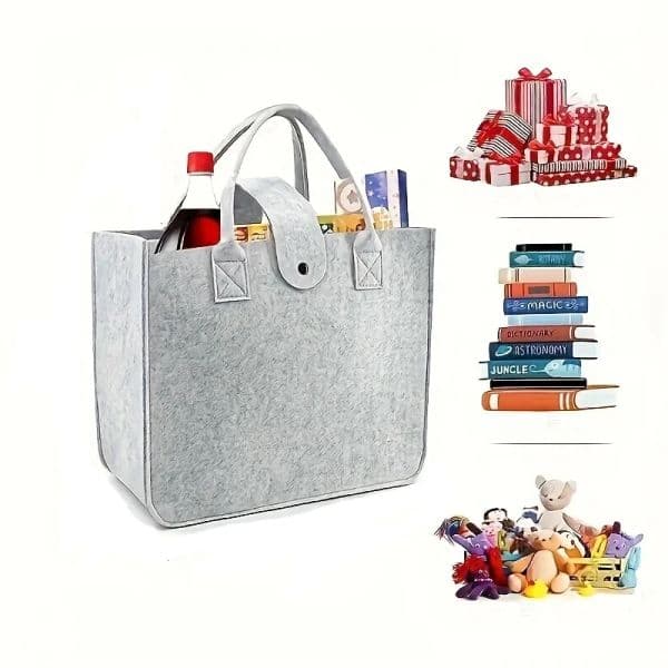 Women Shopping Bag Felt Tote Bag Foldable Grocery Basket Large Storage Bags Utility Tote Handbag for Picnic Beach Pool Travel