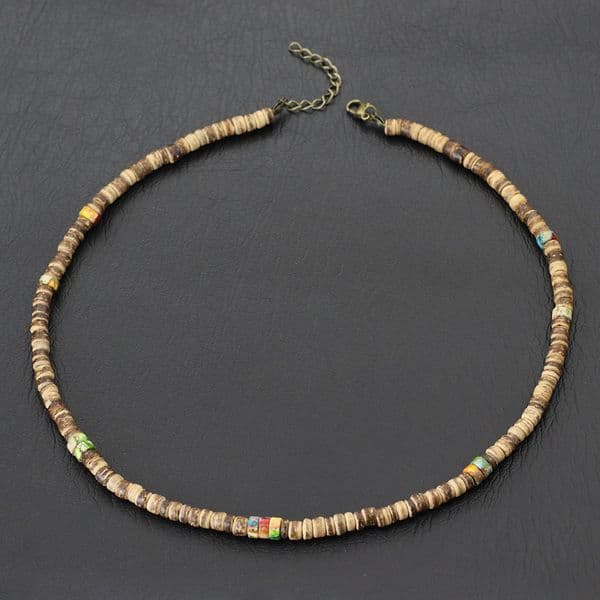 Noter Men Natural Coconut Beads Wooden Necklace 19 Inches Short Choker Collar Handmade Collier Gifts For Him Casual Jewelry