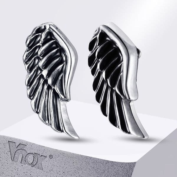Vnox Vintage Devil Wing Earrings for Men, Anti Allergy Stainless Steel Angel Wing Feather Stud Earrings,Gothic Unisex Jewelry