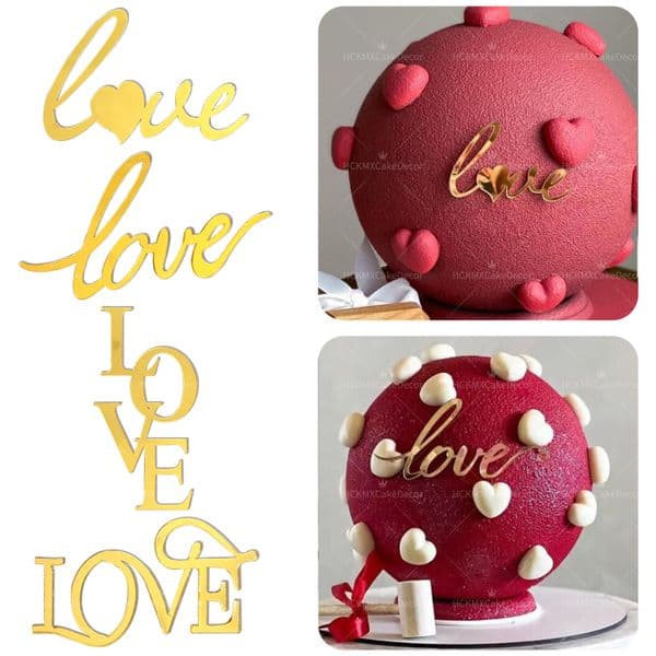 10pcs Gold Acrylic Love Cake Topper for Valentine's Day Wedding Anniversary Party Cake Decor Supplies
