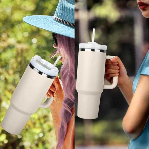 2025 40 oz Tumbler with Handle Lid Straw 40oz Stainless Steel Water Bottle Vacuum Thermos Cup Travel Car Coffee MUg Cap X2507111