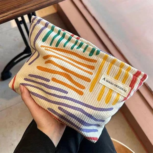 Colorful Stripes Corduroy Cosmetic Bag Portable Travel Toiletry Bag Skincare Sundries Aesthetic Makeup Storage Bag-zmt 250710