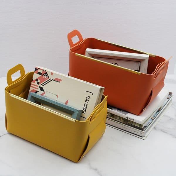 PU Leather Desktop Storage Box, Creative Foldable Cosmetic Box with Handle, Home Organizer, Waterproof Bathroom Basket