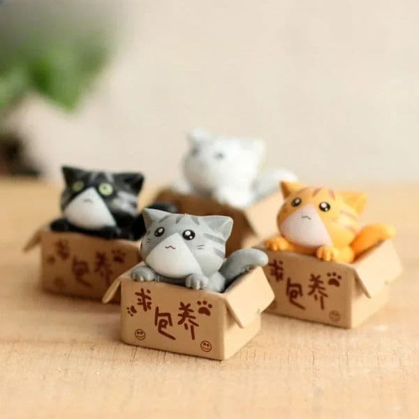 4pcs Mini Cat Ornament Garden Kitten Statue Gift For Kids Children Baby Room Cute Kawaii Toy Miniature Figurines Home Decoration