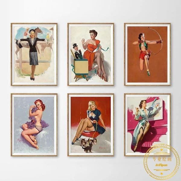 Gil Elvgren Pinup Artwork Sexy Retro Lady Canvas Picture Wall Art Print Poster for Home Decor Vintage Interior Paintings Cuadr