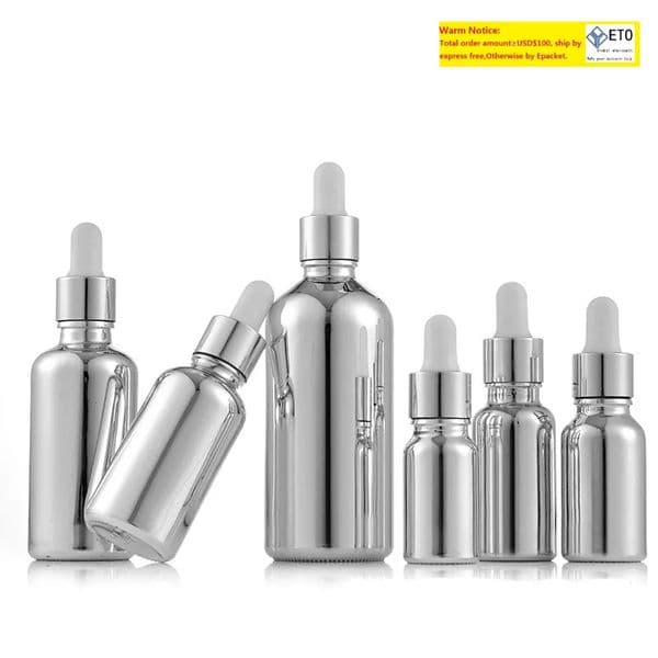 Wholesale Silver Coated Glass Essence Oil Perfume Bottles Liquid Reagent Pipette Dropper Bottle 10ml 15ml 20ml 30ml 50ml LL