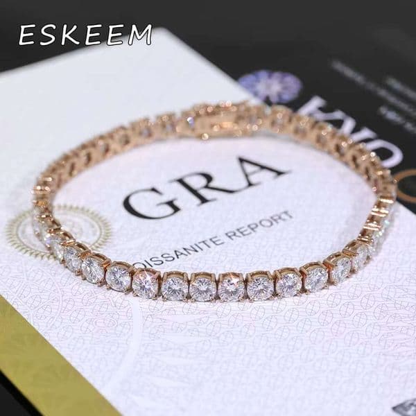Ice with VVS moissanite Eskeem Lab Diamond 5MM VVS Moissanite Tennis Bracelet Women Iced Out 925 Silver Rose Gold Plated Jewelry Gift