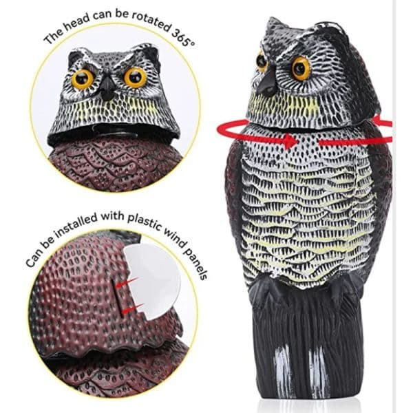 New Plastic Fake Owl Decoy with Shake Head Realistic Bird Repellent for Outdoor Garden Yard Farm Decoration Durable Scarecrow