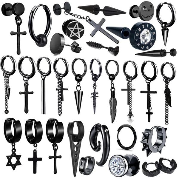 Black Punk Stainless Steel Stud Earrings For Men Women Small Vintage Hip Hop Ear Jewelry Accessories Earrings Wholesale 250711