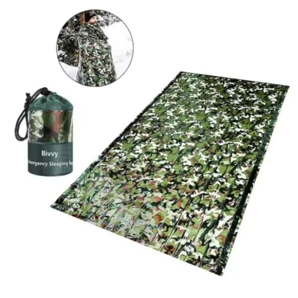 Camouflage PE Emergency Sleeping Bag | Waterproof Survival Blanket 120x200cm Portable Camping Gear for Hiking