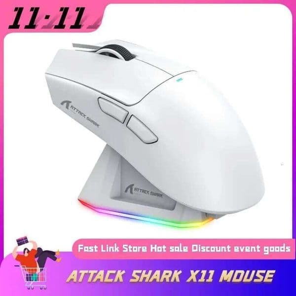 ATTACK SHARK X11 Tri-Modle-Gaming Mouse With Magnetic Rechargeable Dock, Pixart Paw3311 Gaming Sensor For E-Sport Pc/Lap