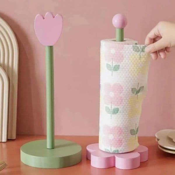 Ornaments Wooden Flower Roll Paper Rack INS Rolls Storage Tulip Towel Holder Space Saving Creative Napkins Rack Toilet