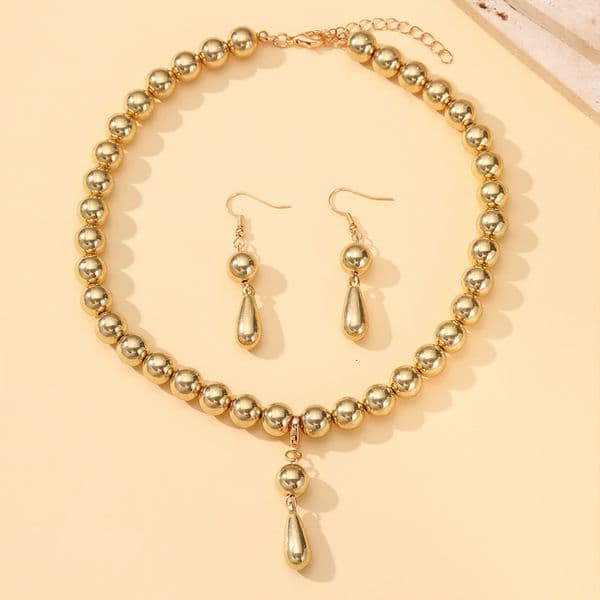 HOT Exaggerated Round Bead Necklace Women's Beaded Metal Texture Water Drop Choker Jewelry