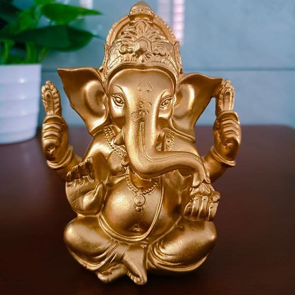 11CM Gold Lord Ganesha Buddha Statue India Elephant God Ganesh Sculpture Buddha Statues Feng Shui Home Garden Decoration