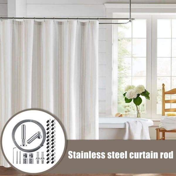 Tension Wire Curtains System Clothesline Clothes Hanger Wire Rod Kit Stainless Steel Bathroom Organizer For Room Division Shower