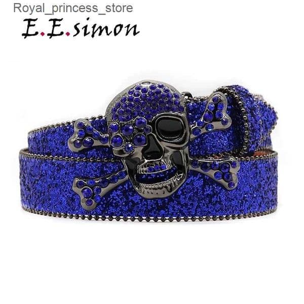 Best Belts Da SKULL Rhinestone West Belt Luxury Brand Mens Screw Belt Diamond Sparkling White Belt Denim Jeans Q240425
