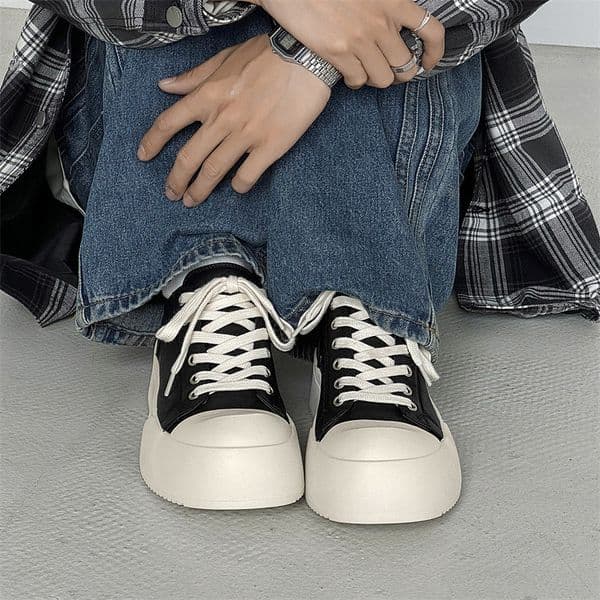 Stylish Fashion Men Leather Shoes Oversized Business Formal Versatile Round Toe Leather Loafer Thick Sole Chunky Casual Rock Gothic Punk Shoes Slip On Leather Shoes