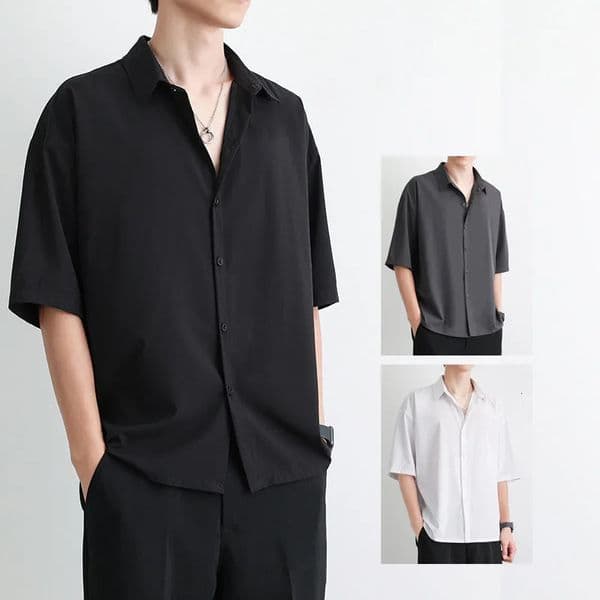 1pcs Summer Thin Men Short Sleeve Shirt Man Ice Silk Loose Style Shirt Male Fashion Casual Lapel Button-down Shirt Men Top S-3XL 250707