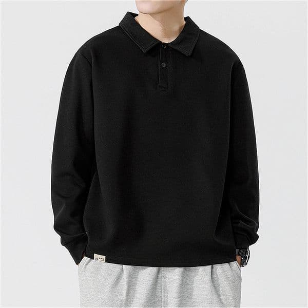 33 Men Long-sleeved Autumn and Winter Heavy Loose Solid Color Lapel Casual