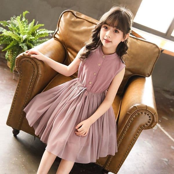 D23 Little girl's princess dress for big kids, fashionable children's clothing, girls' summer clothing, summer pure cotton stitching dress