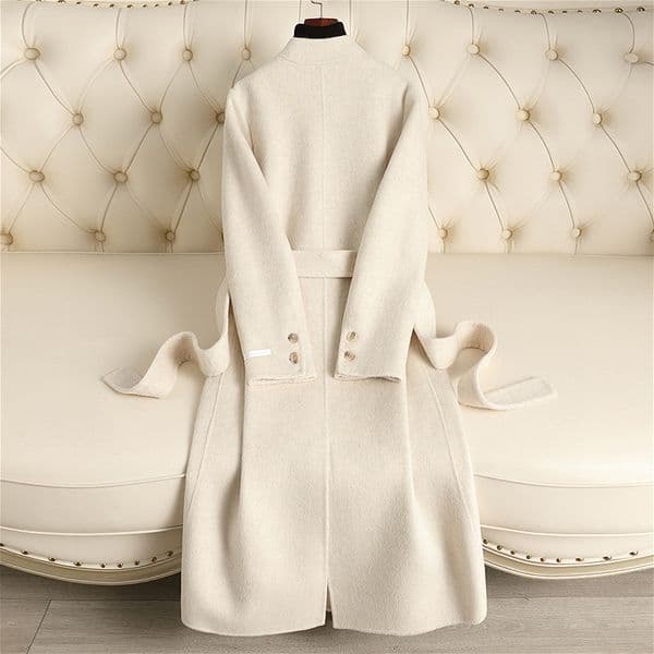 D5033 New autumn and winter double-faced wool coat, extended style, over-knee lace-up, slim fit, high-end feel