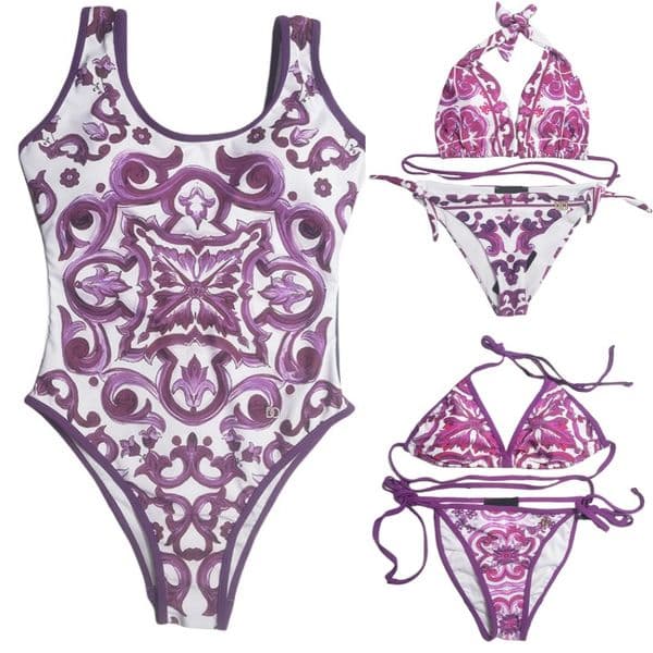 Summer Beach Sexy Bikini Set Swimsuits Designer Halter Padded Bra Underwear 2 Pieces Vintage Purple Pattern Seaside Resort Bathing Suit Swim Suits