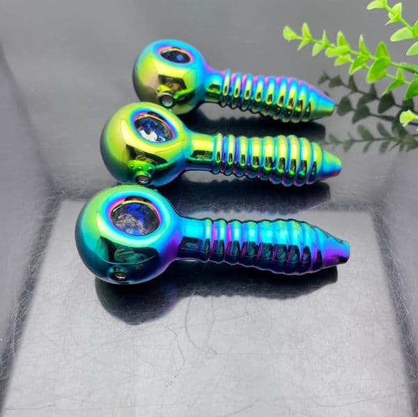 Glass Pipes Smoking Manufacture Hand-blown hookah New Multi Spiral Electroplated Colorful Glass Pipe